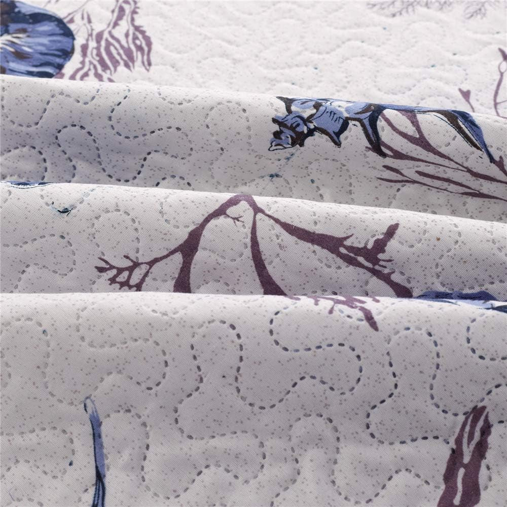 Queen Size Beach Quilt Set - Lightweight Reversible Quilt, Bed Spread, Coverlet - Coastal Ocean Bedding - Starfish Conch Shell Home Decor - Blue