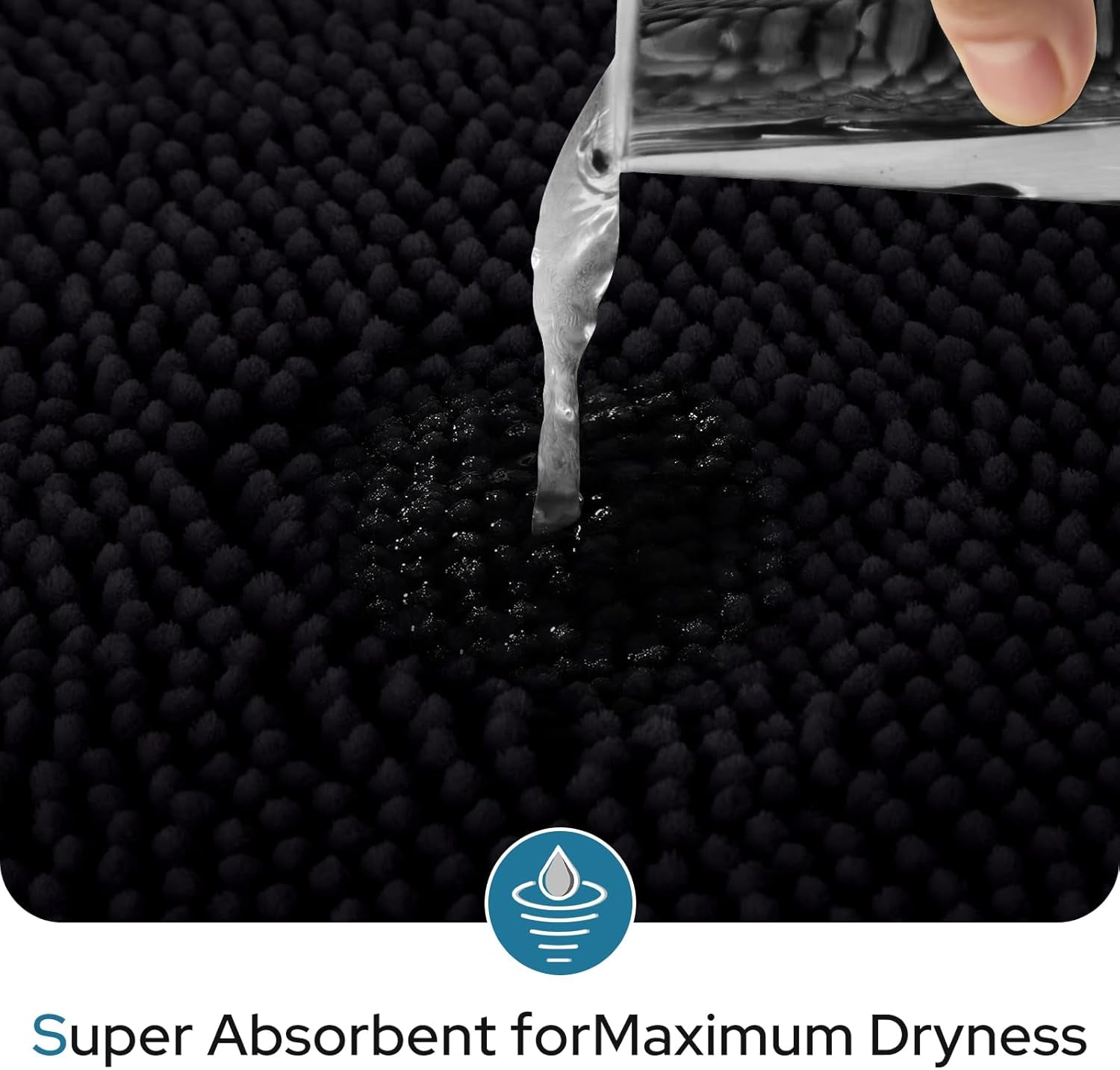 Black Bathroom Rugs Sets 3 Piece with Toilet Lid Cover Non Slip Extra Absorbent Plush Chenille Soft Washable Bath Mats