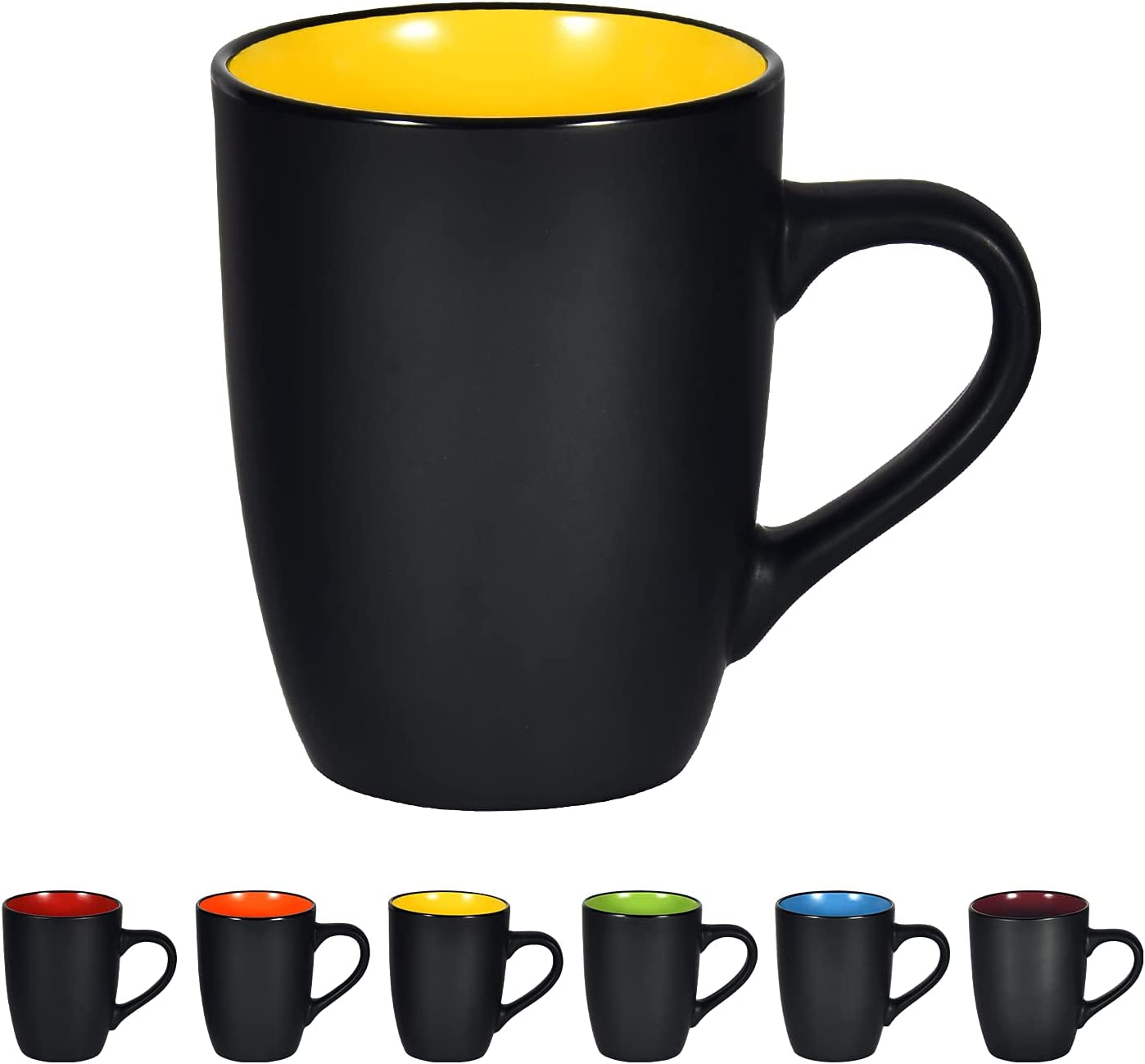 Ceramic Coffee Cup, 16Oz Porcelain Mug with Handle for Office and Home, Large Black Cup for Coffee Tea Cocoa Juice, Yellow