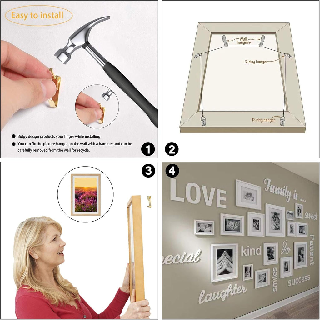 Picture Hanging Hooks, 50 Pcs Heavy Duty 10-50 Lbs Picture Hangers Hardware Kit with Nails for Picture Frame, Canvas, Mirror Hanging Decoration