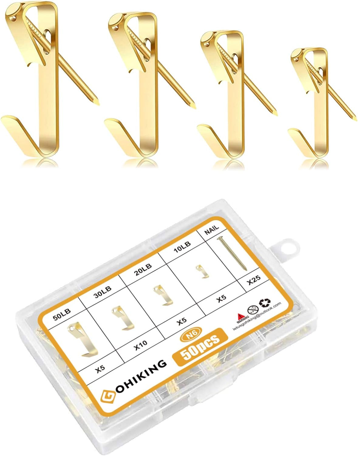 Picture Hanging Hooks, 50 Pcs Heavy Duty 10-50 Lbs Picture Hangers Hardware Kit with Nails for Picture Frame, Canvas, Mirror Hanging Decoration