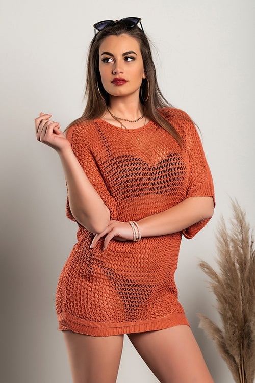 Loose knit tunic, coral