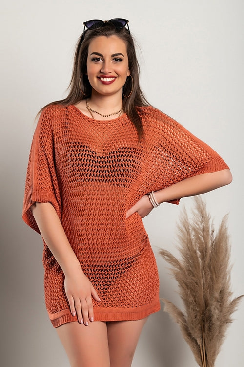 Loose knit tunic, coral