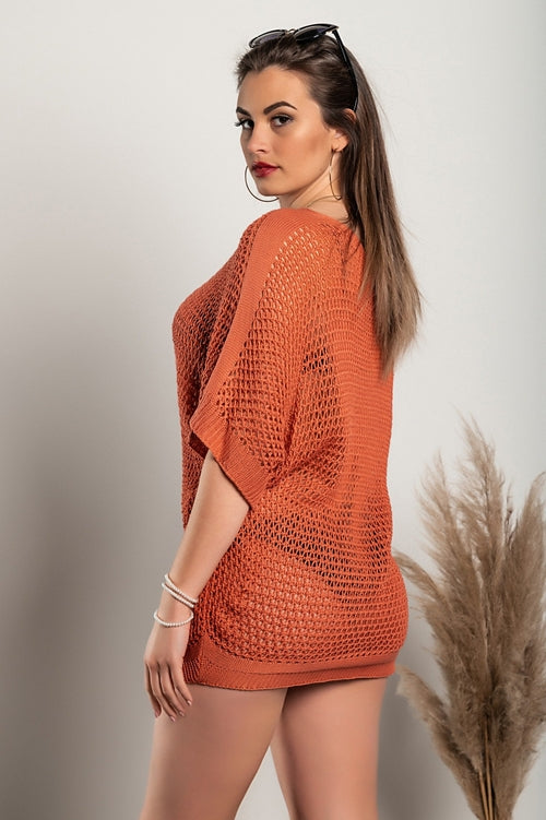 Loose knit tunic, coral