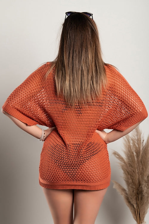 Loose knit tunic, coral