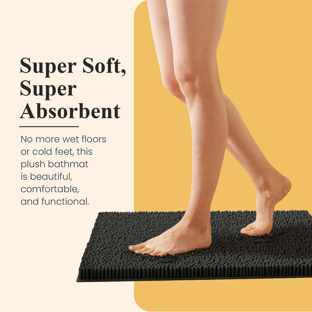 Bathroom Rug Set | Soft Plush Chenille Bath Mats with PVC Non-Slip Backing, Absorbent Washable Quick Dry Area Rug Sets for Bathroom Floor | 32"X20" and 20"X20" Set | Grey