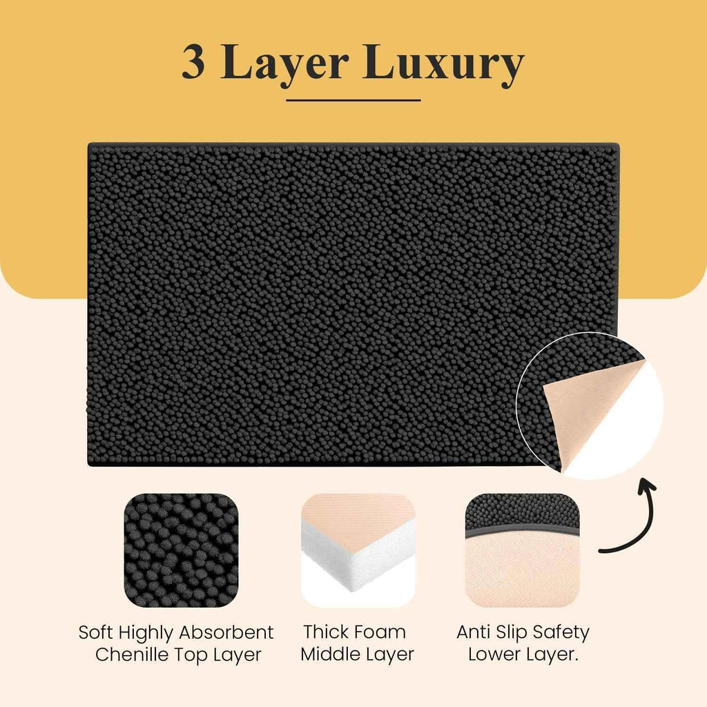 Bathroom Rug Set | Soft Plush Chenille Bath Mats with PVC Non-Slip Backing, Absorbent Washable Quick Dry Area Rug Sets for Bathroom Floor | 32"X20" and 20"X20" Set | Grey