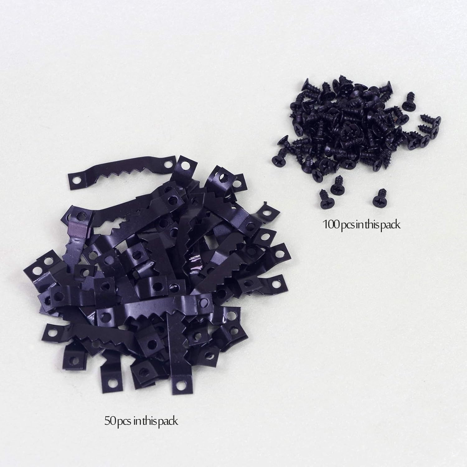 50 Pack Small Sawtooth Picture Hangers with Screws - Frames Hanging Solutions for Art, Paintings, Photos - Hardware Hooks (Black)