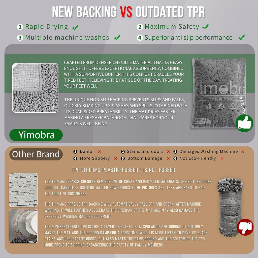 Bathroom Rugs Non Slip Washable 32X20 Inch - Ultra Soft Absorbent Chenille Bath Mat, Quick Dry Shaggy Floor Carpet for Tub Shower, Gray Home Decor Accessories