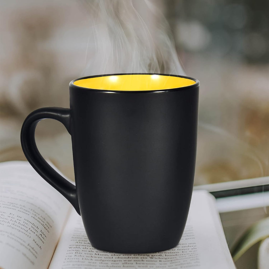 Ceramic Coffee Cup, 16Oz Porcelain Mug with Handle for Office and Home, Large Black Cup for Coffee Tea Cocoa Juice, Yellow