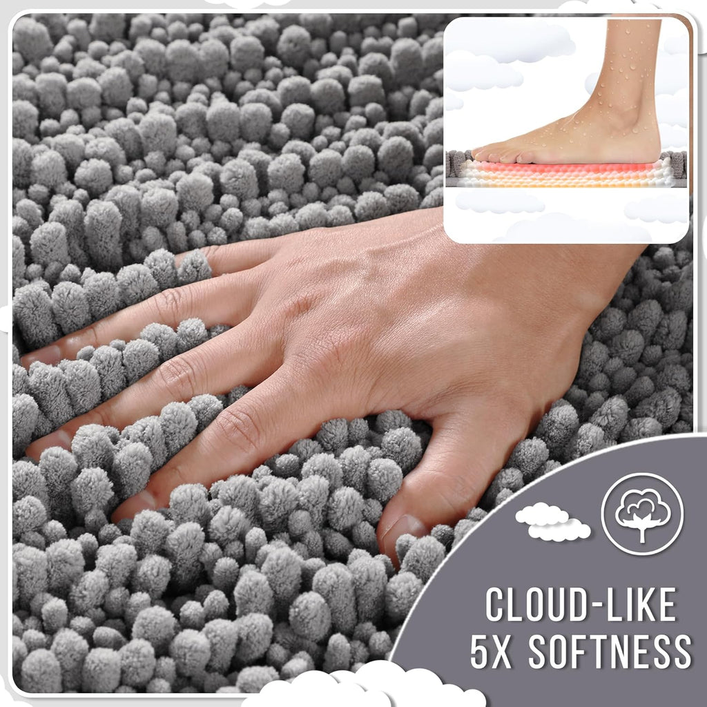 Bathroom Rugs Non Slip Washable 32X20 Inch - Ultra Soft Absorbent Chenille Bath Mat, Quick Dry Shaggy Floor Carpet for Tub Shower, Gray Home Decor Accessories