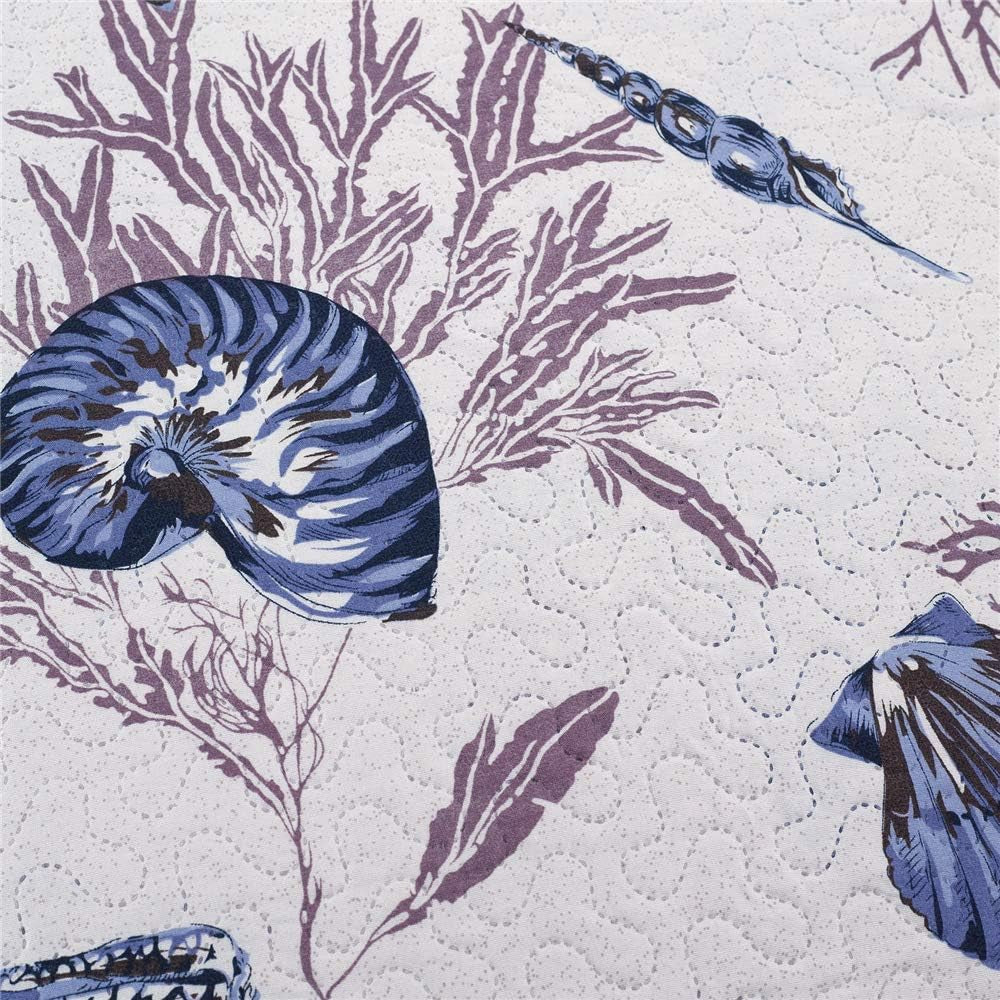Queen Size Beach Quilt Set - Lightweight Reversible Quilt, Bed Spread, Coverlet - Coastal Ocean Bedding - Starfish Conch Shell Home Decor - Blue
