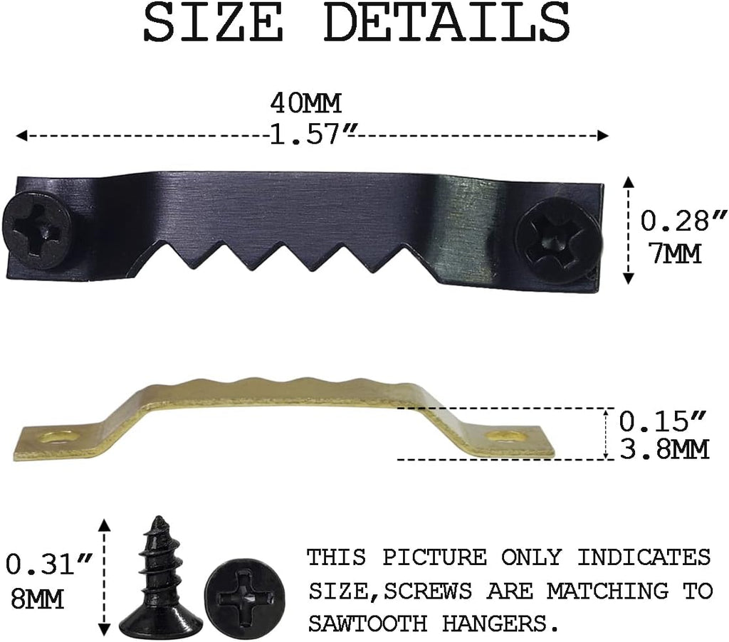 50 Pack Small Sawtooth Picture Hangers with Screws - Frames Hanging Solutions for Art, Paintings, Photos - Hardware Hooks (Black)