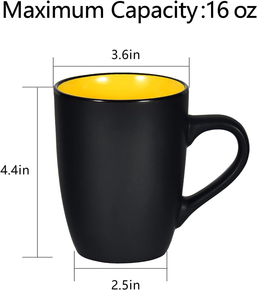 Ceramic Coffee Cup, 16Oz Porcelain Mug with Handle for Office and Home, Large Black Cup for Coffee Tea Cocoa Juice, Yellow