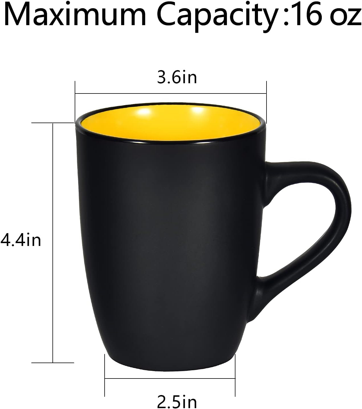 Ceramic Coffee Cup, 16Oz Porcelain Mug with Handle for Office and Home, Large Black Cup for Coffee Tea Cocoa Juice, Yellow